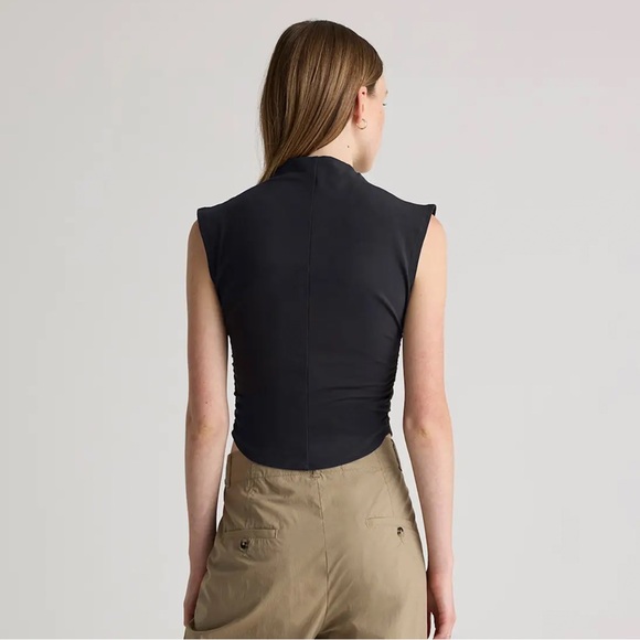 Quince Stretch Cotton Jersey Sleeveless Mock Neck Top in Black size M Medium - Picture 3 of 6